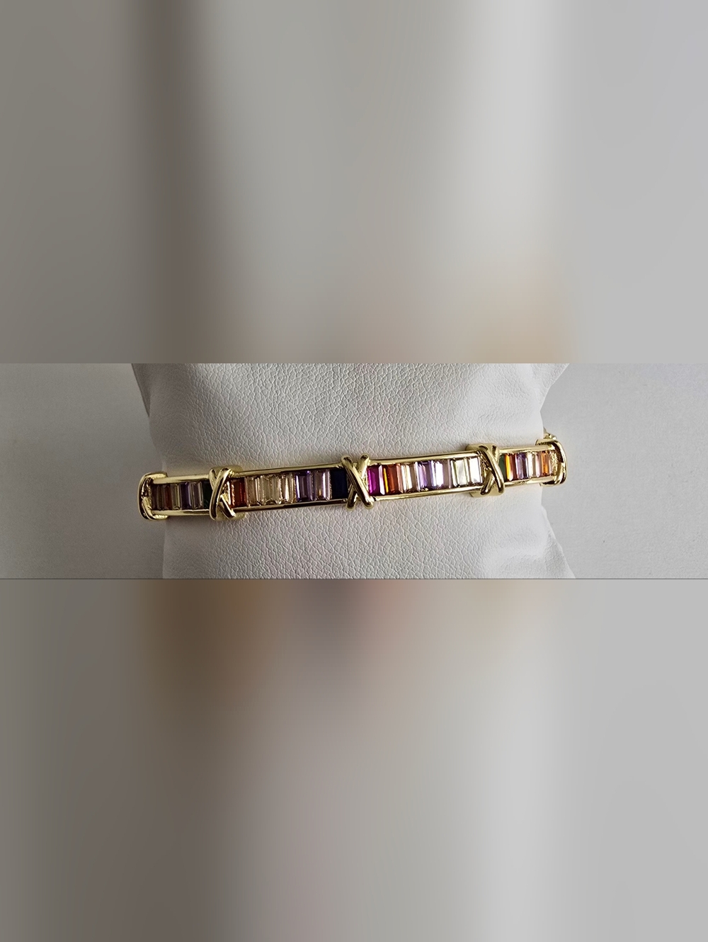 Gold-Tone Multicolor  Cz Baguette Bracelet